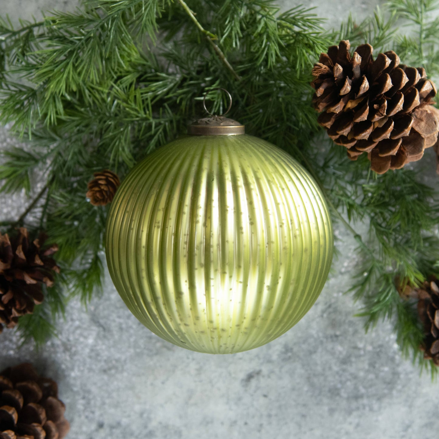 6" OLIVE RIBBED KUGEL ORNAMENT