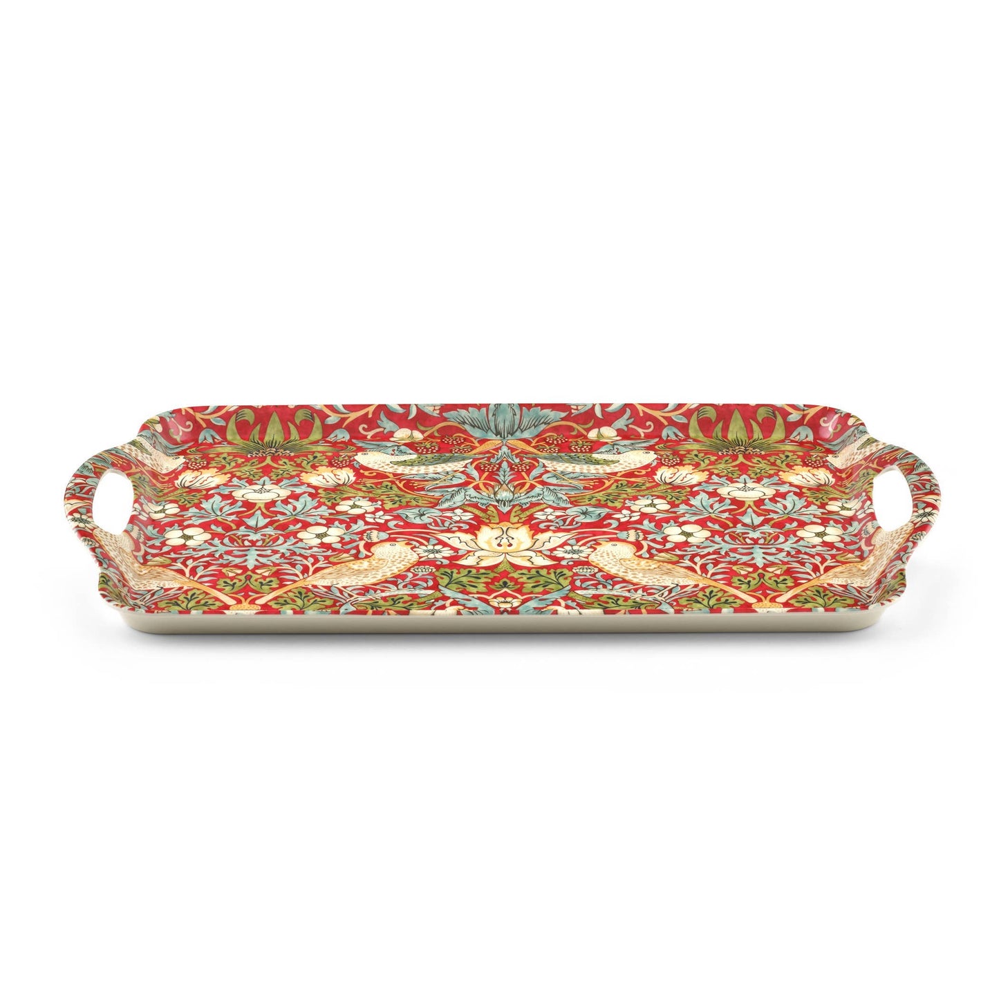 William Morris Strawberry Thief Large Mel. Hand. Tray - Red