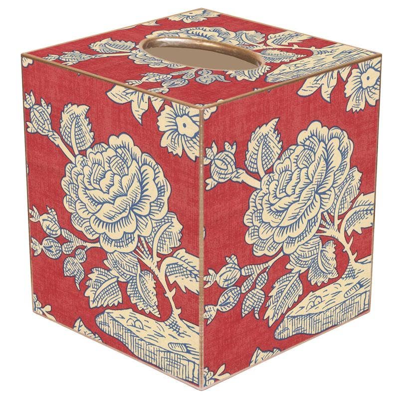 TB565 Red & Blue Provincial Print Tissue Box Cover