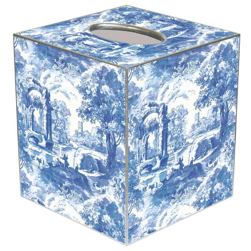 Blue Italian Toile Tissue Box Cover